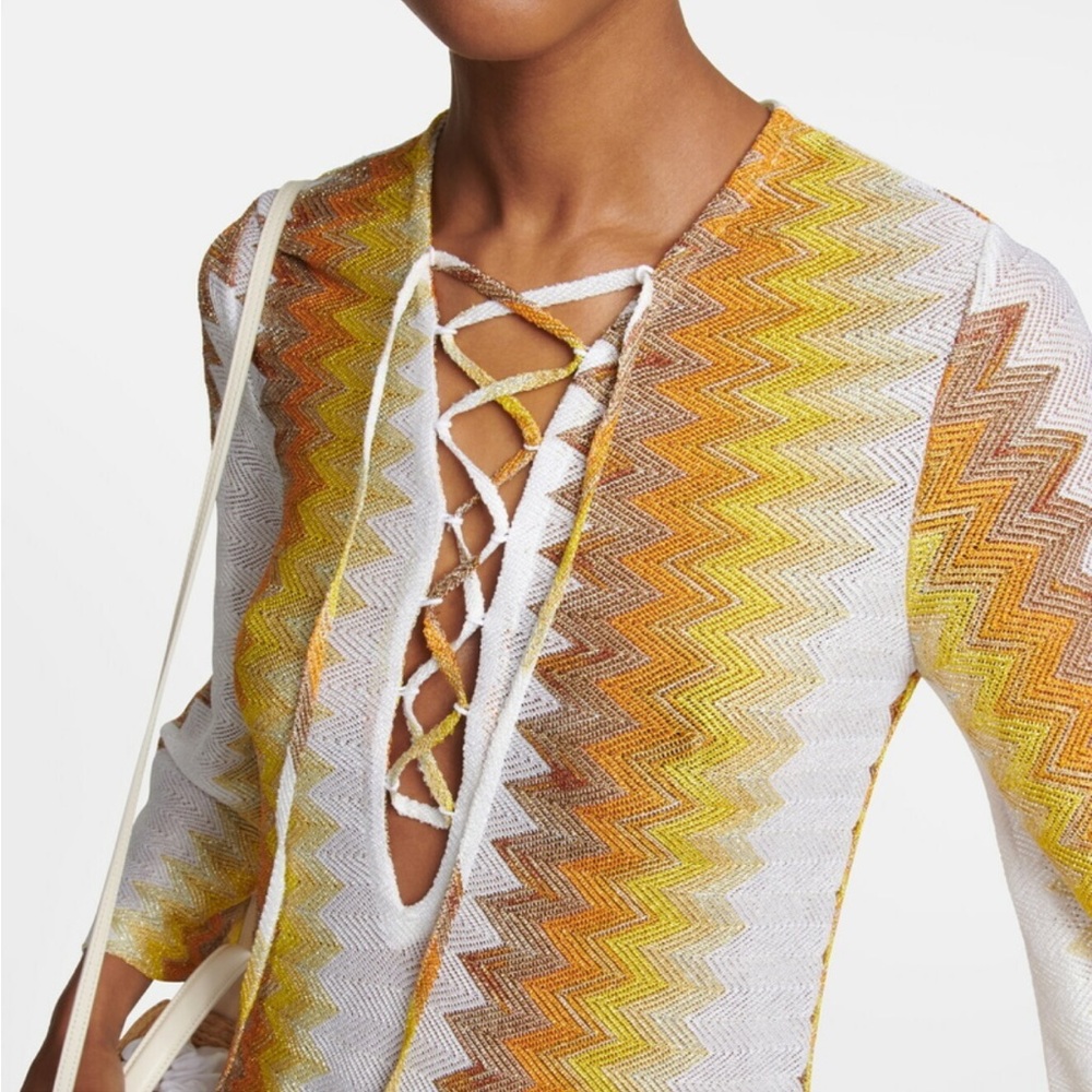 Missoni Yellow, Orange & White Zigzag Lace-Up Swim Cover-Up - Picture 3 of 7